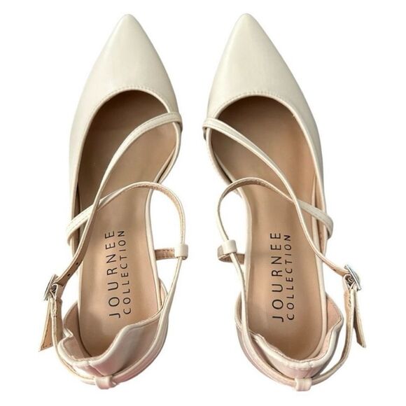 New Journee Galvin Pump Sandals Bone Color Pointed Toe Block Heels Women’s 6.5 - Picture 8 of 9